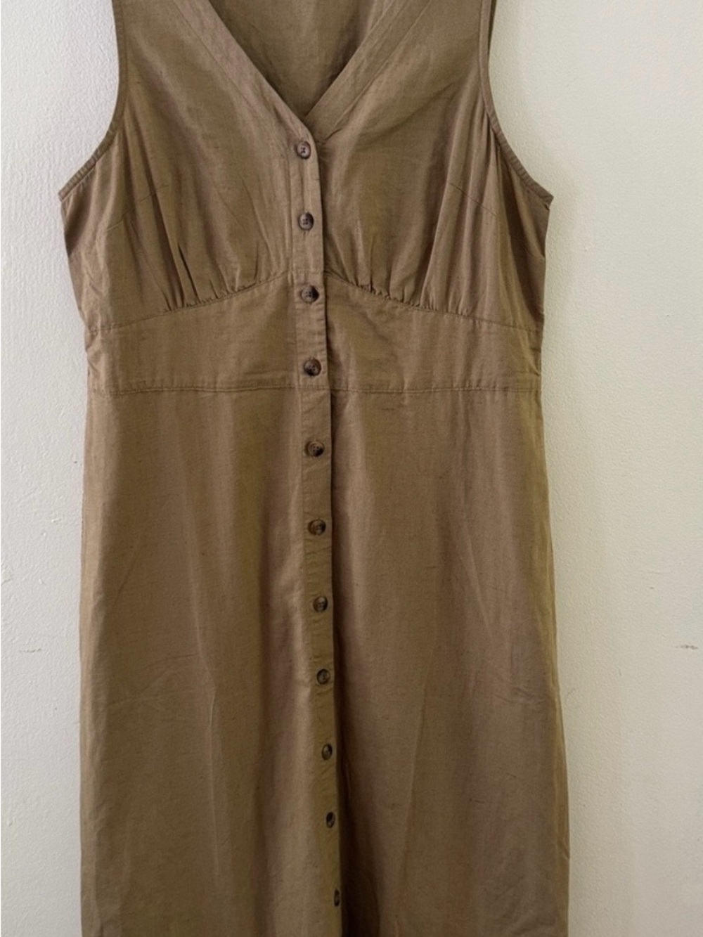 Pact Khaki Green Canopy Linen-Blend Button-Front Dress Sz M
